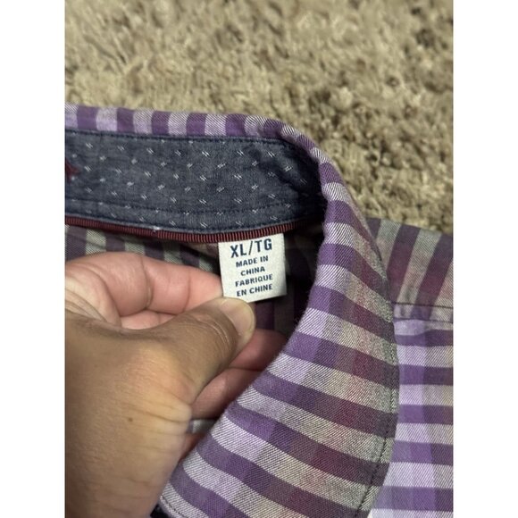 TOMMY BAHAMA Long Sleeve Button-Up Shirt Purple Check Plaid Silk Blend Preppy XL - Picture 5 of 10